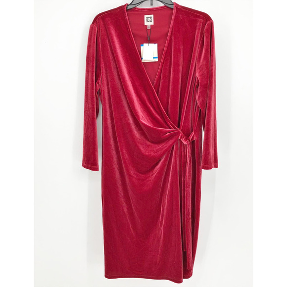 ANNE KLEIN Velvet Wrap Dress Small Titian Red V Neck Pullover Holiday NWT - Picture 4 of 13